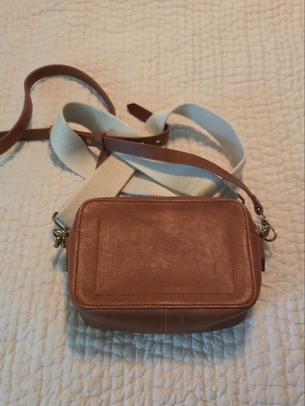 Madewell Tan Leather Crossbody with Cream Fabric Strap - Picture 2 of 6
